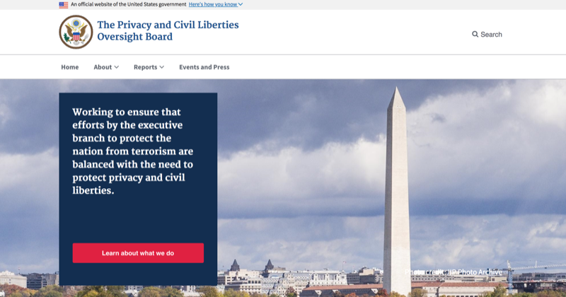 Screenshot of Privacy and Civil Liberties Oversight Board